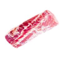 Großes Stück Fleisch, rohes Schweinekarbonatfilet isoliert auf weißem Hintergrund, Ansicht von oben foto