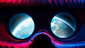 Metaverse-Technologie-Virtual-Reality-Gerätekonzept. Simulation, 3D, AR, VR, Innovation und Technologie der Zukunft auf Social Media. foto