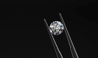 Diamant in Pinzette isoliert auf schwarzem Hintergrund, 3D-Rendering foto