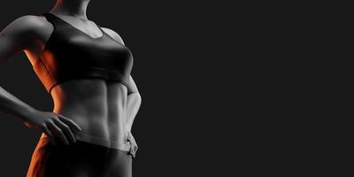 Fitness-Frau auf schwarzem Hintergrund. 3D-Rendering foto