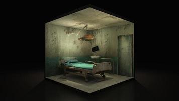 Horror und gruseliger verlassener Operationssaal im Krankenhaus., 3D-Illustration. foto