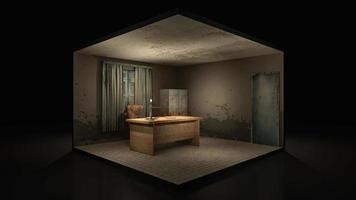 Horror und gruseliger Arbeitsraum im Krankenhaus. 3D-Rendering., 3D-Illustration. foto