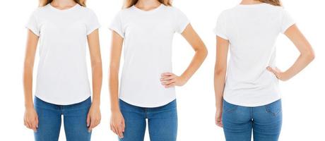 Frauen-T-Shirt isoliert auf weißem Hintergrund, T-Shirt-Set, T-Shirt-Collage, beschnittenes Porträt foto