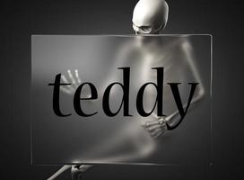 Teddywort auf Glas und Skelett foto