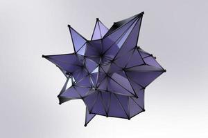 abstrakte lila plexusstrukturillustration mit spiegelreflexion. Technologie und futuristische glasige geometrische Form mit verbundenen Punkten und Linien 3D-Rendering-Hintergrund foto