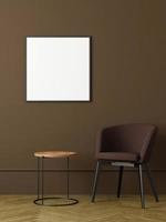 modernes und minimalistisches quadratisches schwarzes plakat oder fotorahmenmodell an der wand im wohnzimmer. 3D-Rendering. foto