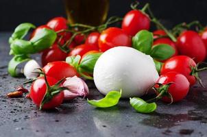 Konzept des italienischen Essens mit Mozzarella, Tomate und Basilikum foto