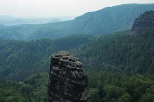 landschaft in den bergen im nationalpark der tschechischen schweiz, kiefernwald und felsen foto