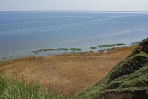 schöne sommerlandschaften mit lehmfelsen in der nähe des deltas des flusses dnjepr und des schwarzen meeres foto