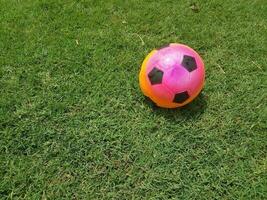 bunter Fußball auf Gras auf einem Feld foto