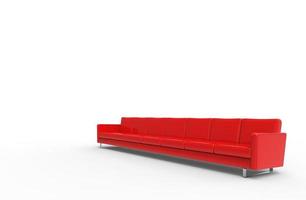 extrem langes rotes Sofa isoliert auf weißem Hintergrund. 3D-Rendering3D-Rendering foto