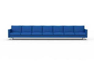 extrem langes blaues Sofa isoliert auf weißem Hintergrund. 3D-Rendering foto
