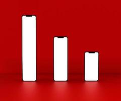 Handy-Vorlagenmodell isoliert auf rotem Hintergrund. 3D-Darstellung. foto