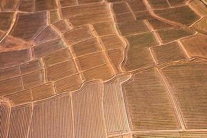 landwirtschaftliche Bodenrille, Landfleckenfeld, das sich für den Anbau auf Ackerland auf dem Land vorbereitet foto
