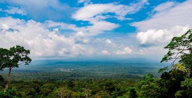 schöne aussicht auf den tropischen wald im khao yai nationalpark in thailand. Weltkulturerbe. grüne dichte hohe Bäume auf dem Berg und blauer Himmel und Kumuluswolken. foto