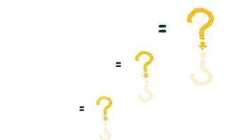Drei Fragezeichen aus gelben, mit Zucker überzogenen Tablettenpillen. Gleichheitszeichen aus Kapselpillen isoliert auf weißem Hintergrund mit Kopierraum foto