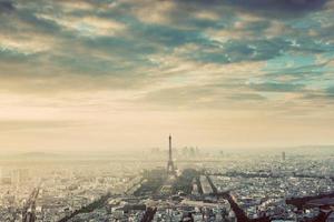 paris, frankreich vintage skyline, panorama. eiffelturm, champ de mars foto