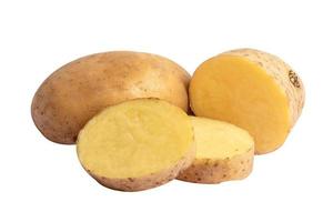 Kartoffel- und Scheibenisolat auf weißem Hintergrund. mit Beschneidungspfad. foto