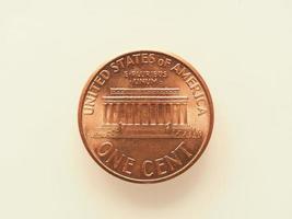 1-Cent-Münze, Rückseite mit Lincoln Memorial, Währung der u foto