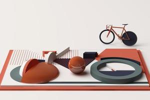 geometrische form des radsportkonzepts in orange und pastellfarben. 3D-Rendering foto