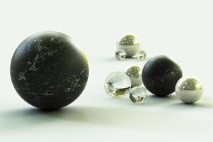 geometrische formen mit umgebung, die sich auf der kugel widerspiegeln. 3D-Rendering foto