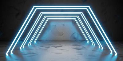 hexagon laserlicht hintergrund produktpräsentation podium neonlicht technologie stil boden und wand 3d illustration foto