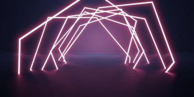 hexagon laserlicht hintergrund produktpräsentation podium neonlicht technologie stil boden und wand 3d illustration foto