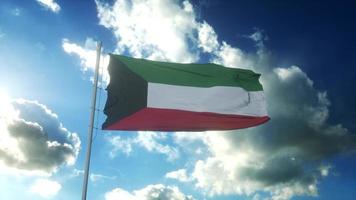 Flagge von Kuwait weht im Wind gegen den wunderschönen blauen Himmel. 3D-Rendering foto