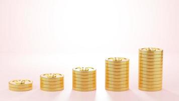Goldmünzen Bäume wachsen auf Geschäftsmünzen ist eine gute Idee, um Geld zu sparen oder ein Bankkonto zu eröffnen. Auf einem rosa Hintergrund gibt Ihnen ein 3D-Bild Platz für Ihren Satz. foto