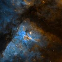 Carina-Nebel, aufgenommen durch ferngesteuerte Roboterteleskope von Telescope Live in Schmalbandfiltern Sho, blauer und gelber Nebel, Hubble-Palette des Eta-Carina-Nebels foto