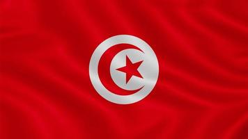 Flagge von Tunesien. realistische schwenkflagge 3d-renderillustration mit sehr detaillierter stoffstruktur. foto
