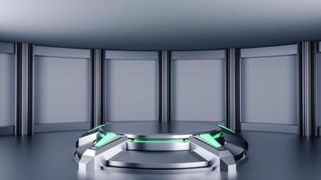 3D-Darstellung. futuristisches podium für die produktpräsentation. futuristische und Sci-Fi-Szene. foto