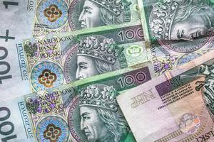 Geld Hintergrund gestapelt viele polnische Banknoten foto