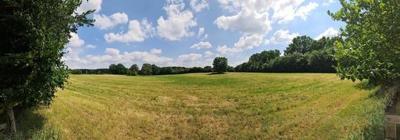 Schönes hochauflösendes Panorama einer nordeuropäischen Landschaft mit Feldern und grünem Gras foto