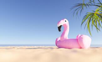 Flamingo schwimmt am Sandstrand foto