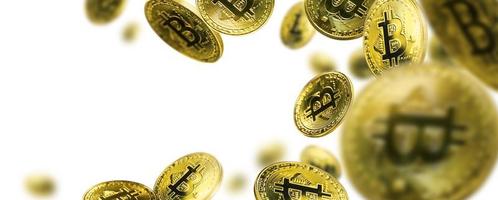 Goldmünze Bitcoin schwebt auf einem weißen Hintergrund foto
