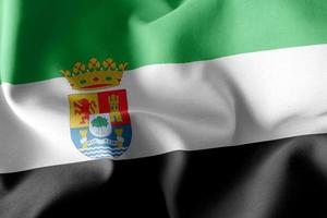 3D-Darstellung Flagge von Extremadura ist eine Region Spaniens. winken foto