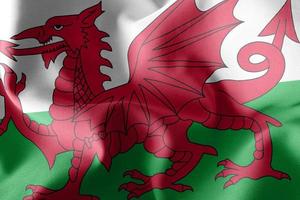 3D-Darstellung Flagge von Wales ist eine Region des Vereinigten Königreichs foto