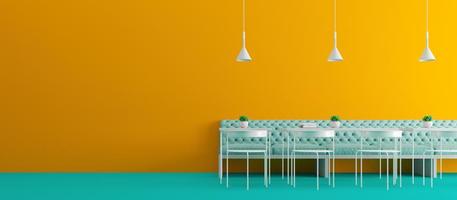 innencafé design.minimalkonzept mit blauer und gelber farbe.3d-rendering foto