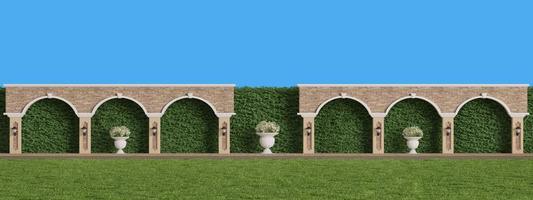 zaun mit hecke und rasen grass.classic style.3d-rendering foto