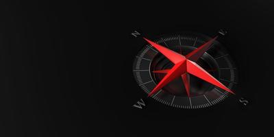 roter moderner kompass auf schwarzem hintergrund mit kopienraum für text oder design.3d-rendering foto