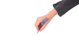 Stift in der Hand der Geschäftsfrau, isoliert auf weißem Hintergrund foto
