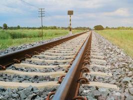 eine alte Eisenbahn, die Reiseroute, wenn die Sonne untergeht und die Natur und den Himmel sieht. foto