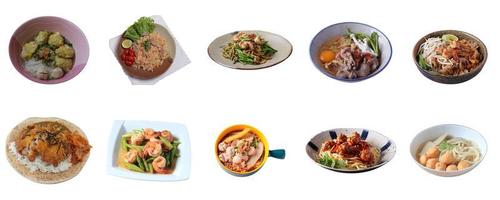 thailändisches Essen auf weißem Hintergrund. Sammlung von Speisen foto