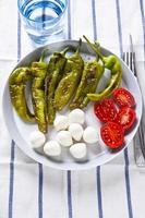 gesunder leichter Salat mit gerösteten Paprika, Mozzarella und Tomaten foto