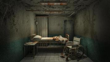 Horror und gruseliger Stationsraum im Krankenhaus mit Blut .3d-Rendering foto