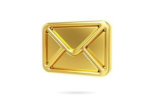 3D-Gold-Mail-Symbol isoliert auf weißem Hintergrund. Umschlag Zeichen. E-Mail-Symbol. Brief-Symbol. 3D-Rendering foto