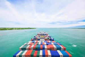 Luftbild-Container-Frachtschiff und Verkehrsflugzeug für Transport- und Logistik-Import-Export-Konzept