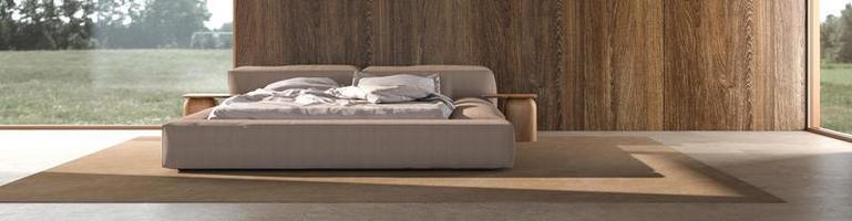 minimalismus modernes schlafzimmer innen skandinavisches design mit holzwand mock-up foto