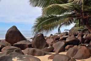 schöne felsen an den stränden der tropischen paradiesinsel seychellen foto